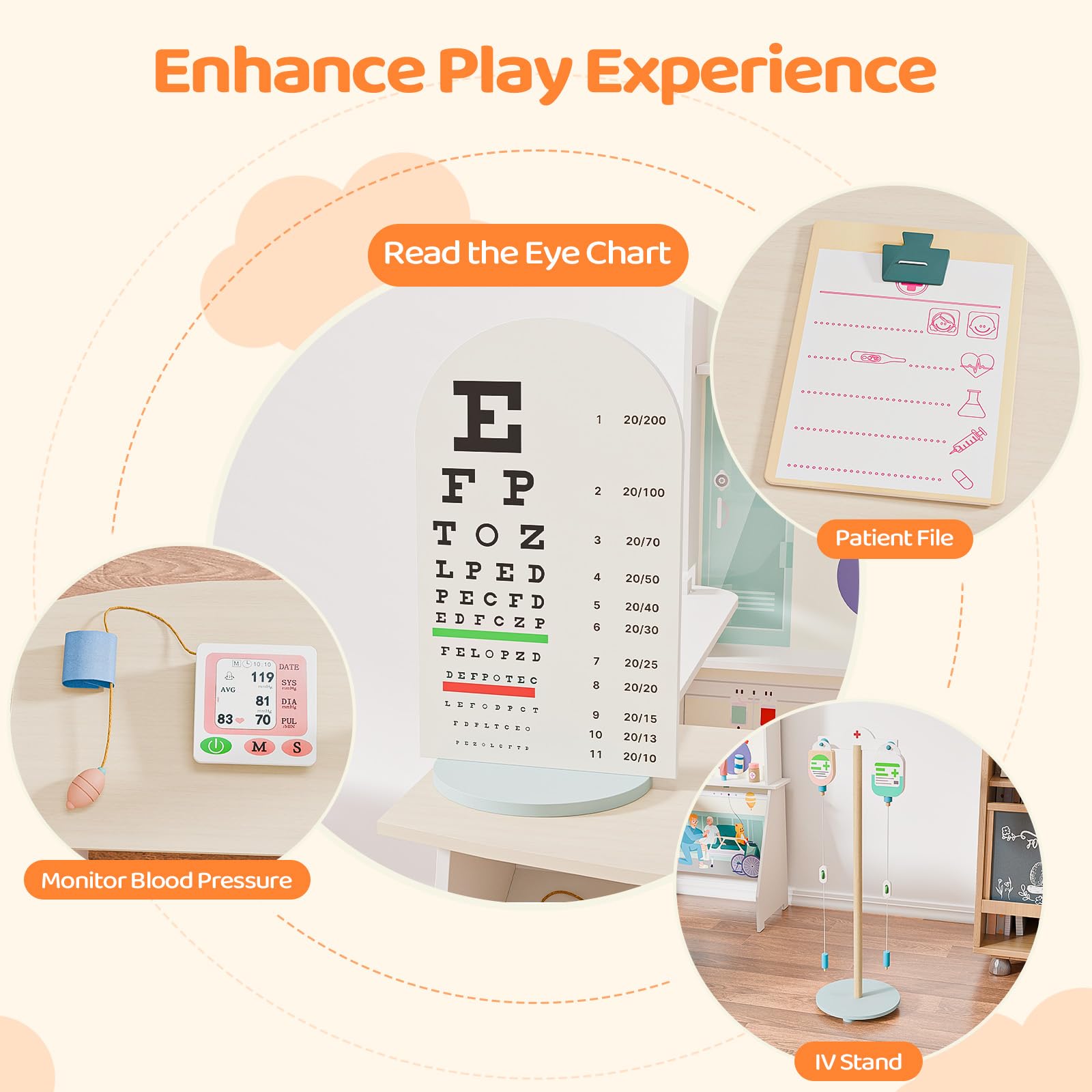 JOYMOR Kids Pretend Play Wooden Doctor Play Set Hospital Kit