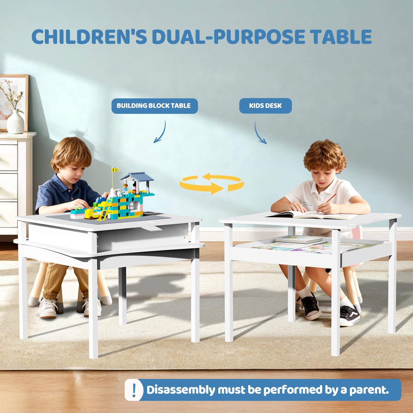 JOYMOR 2-in-1 Block Table Kids Play Table with Storage