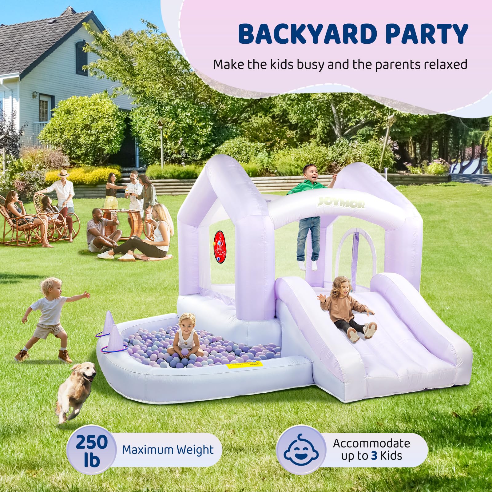 JOYMOR 6-in-1 Gradient Inflatable Bounce House with Slide & Play Area