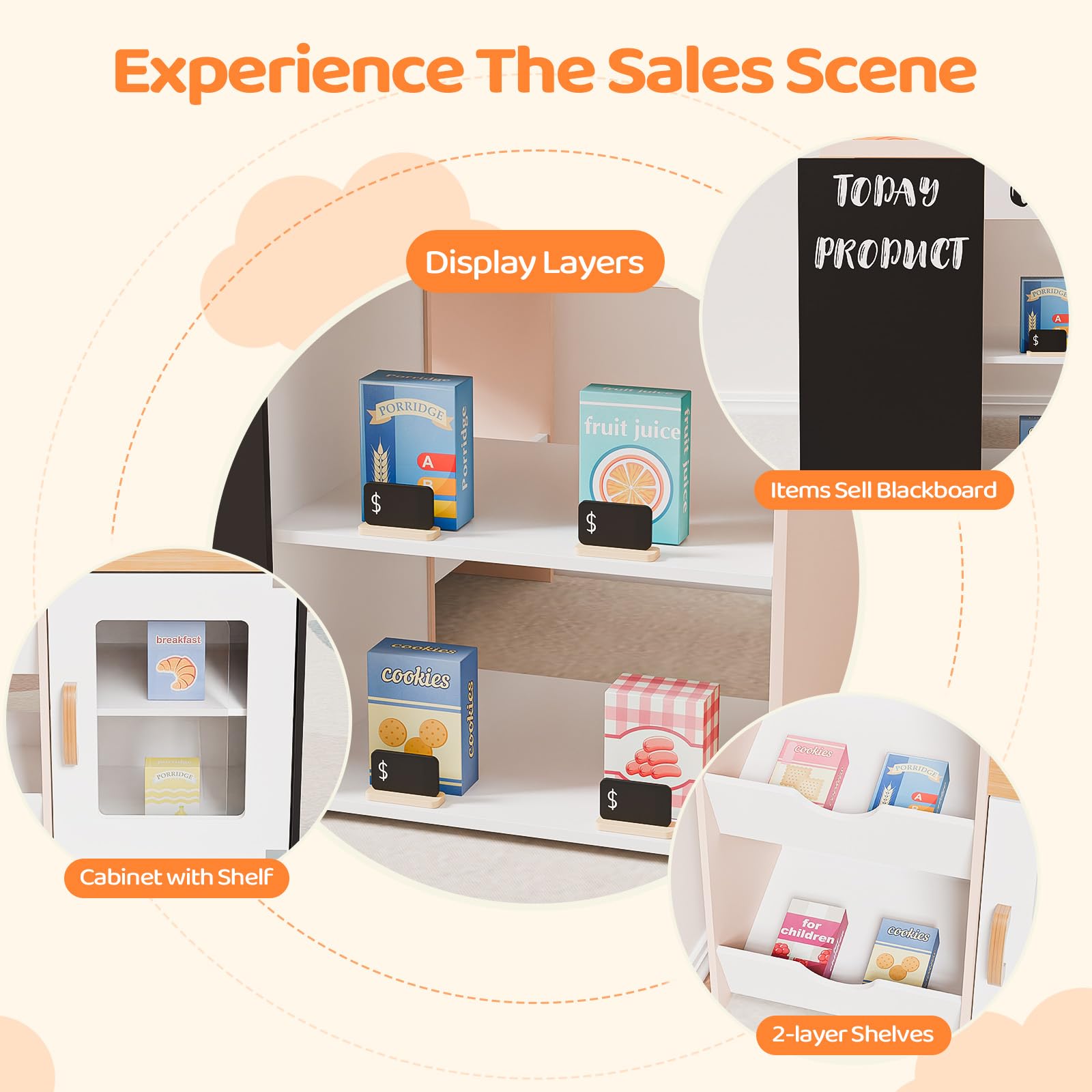 JOYMOR Pretend Supermarket Kids Wooden Grocery Store Playset