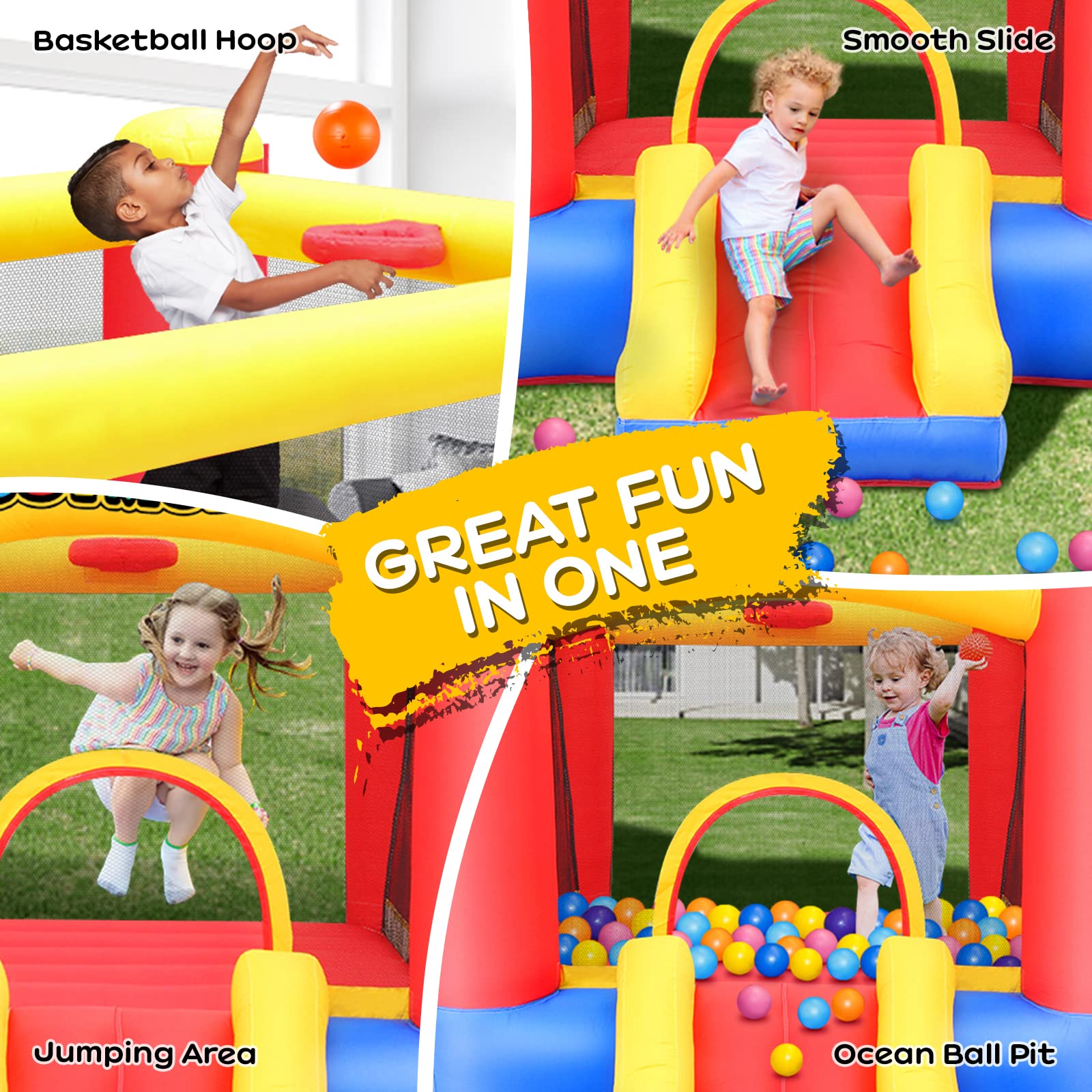 JOYMOR Inflatable Bounce Slide Castle House with Blower – Indoor & Outdoor Playhouse