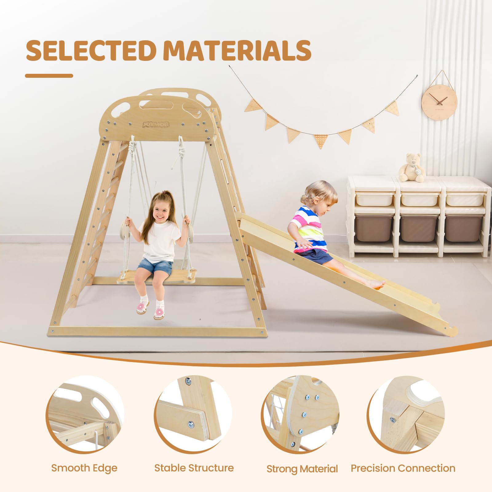 JOYMOR Kids Wooden 8-in-1 Indoor Jungle Gym