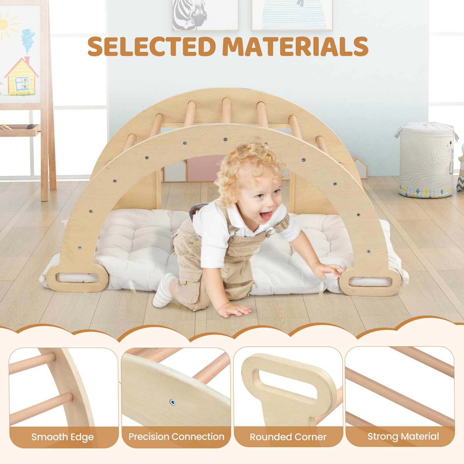 Joymor Wooden Pikler Triangle Set Montessori Climbing Adventure for Toddlers