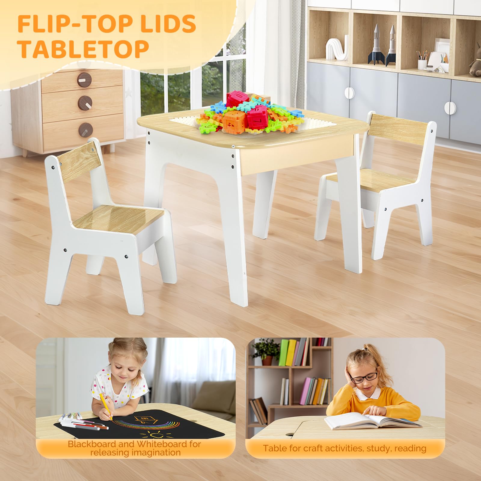 JOYMOR 5-in-1 Wooden Kids Table and Chairs Set
