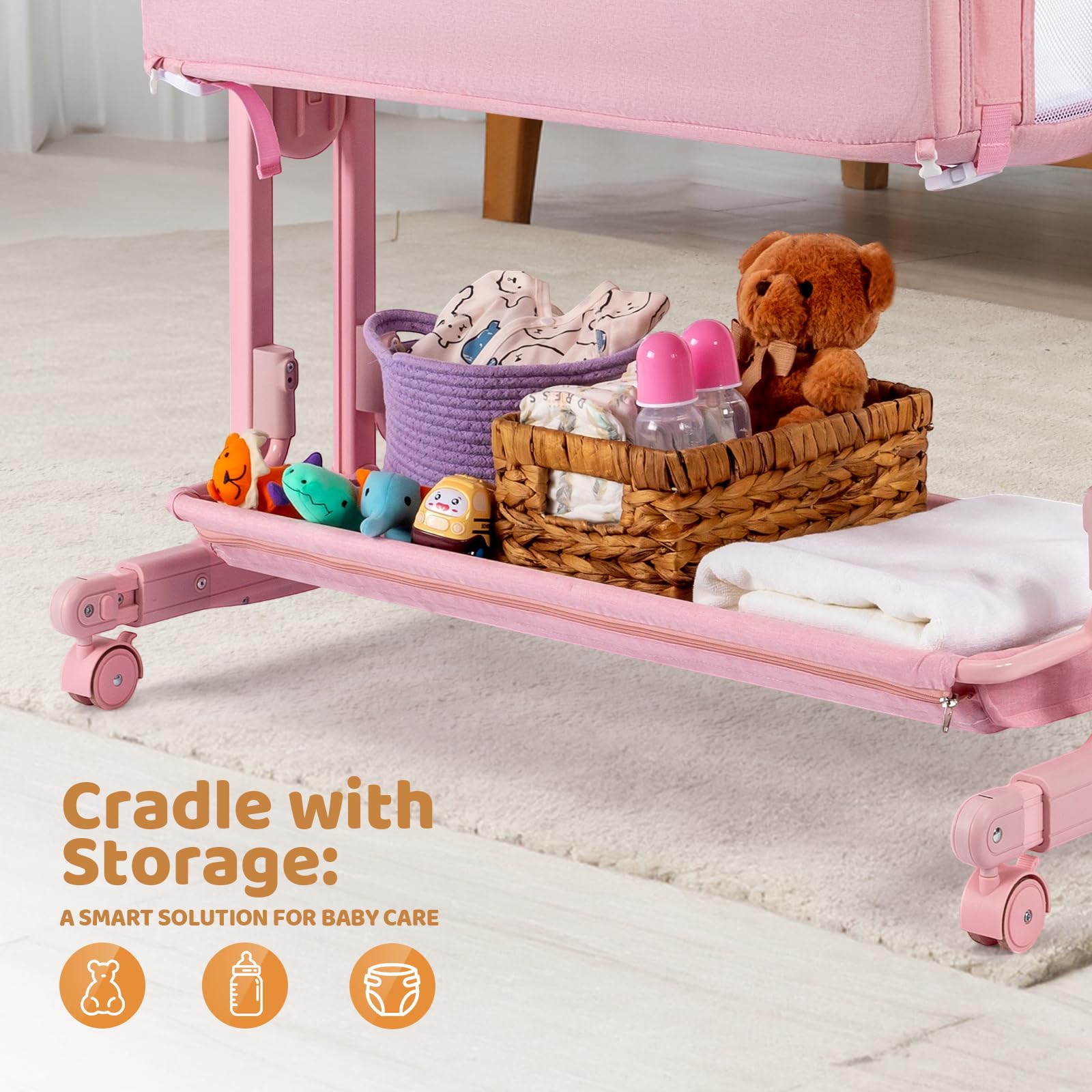 JOYMOR 4 in 1 Baby Bassinet Bedside Sleeper Adjustable Crib for Newborn