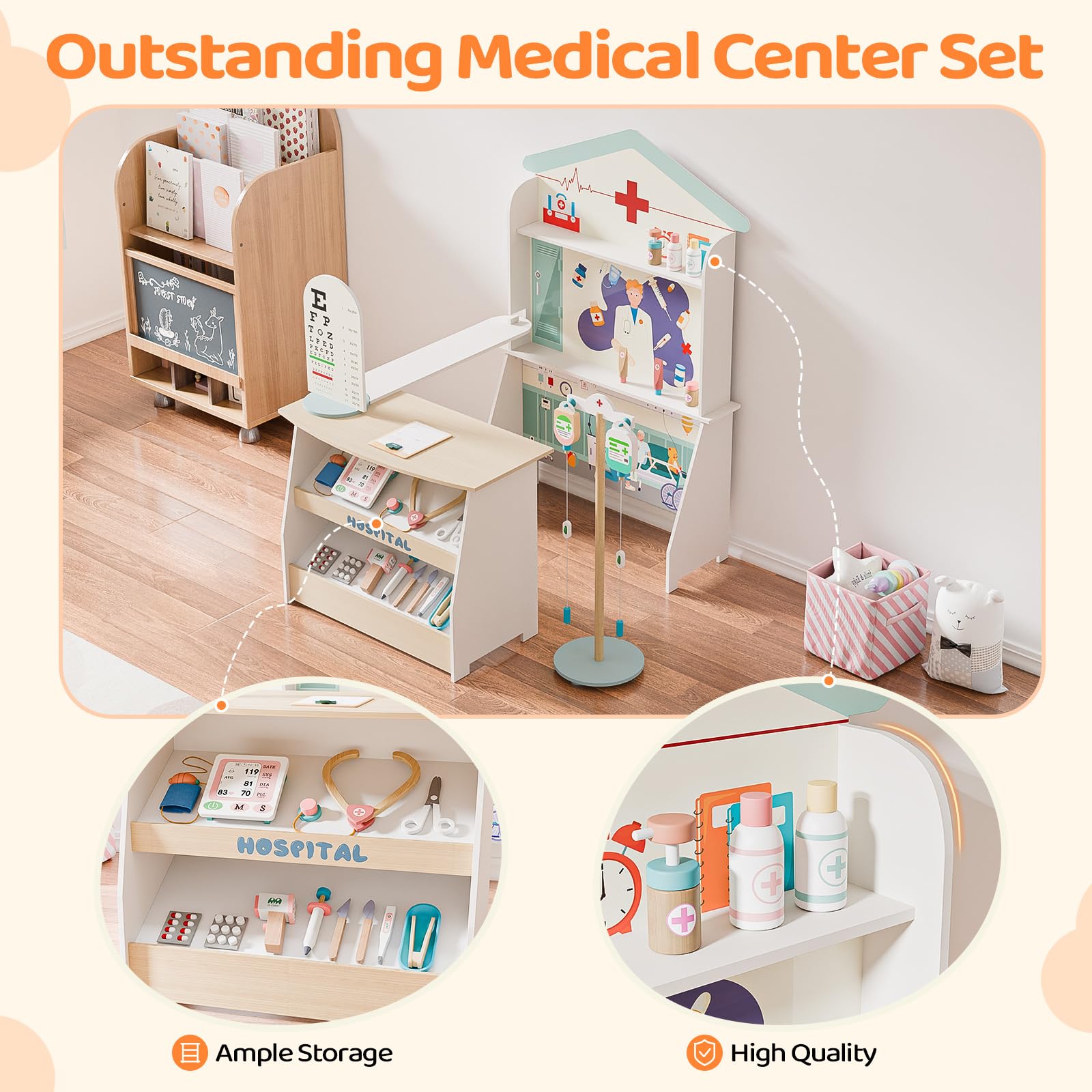 JOYMOR Kids Pretend Play Wooden Doctor Play Set Hospital Kit