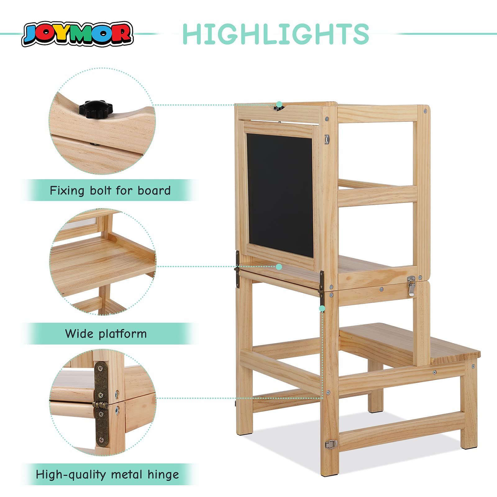 JoyMor Kids Kitchen Standing Tower with Safety Rail and Chalkboard