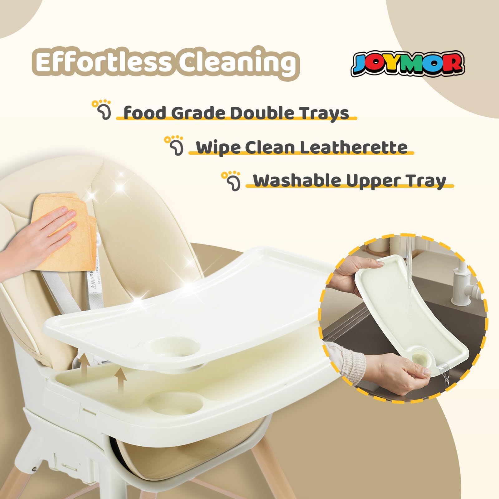 JOYMOR 5 in 1 Convertible Baby High Chair with Removable Double Tray