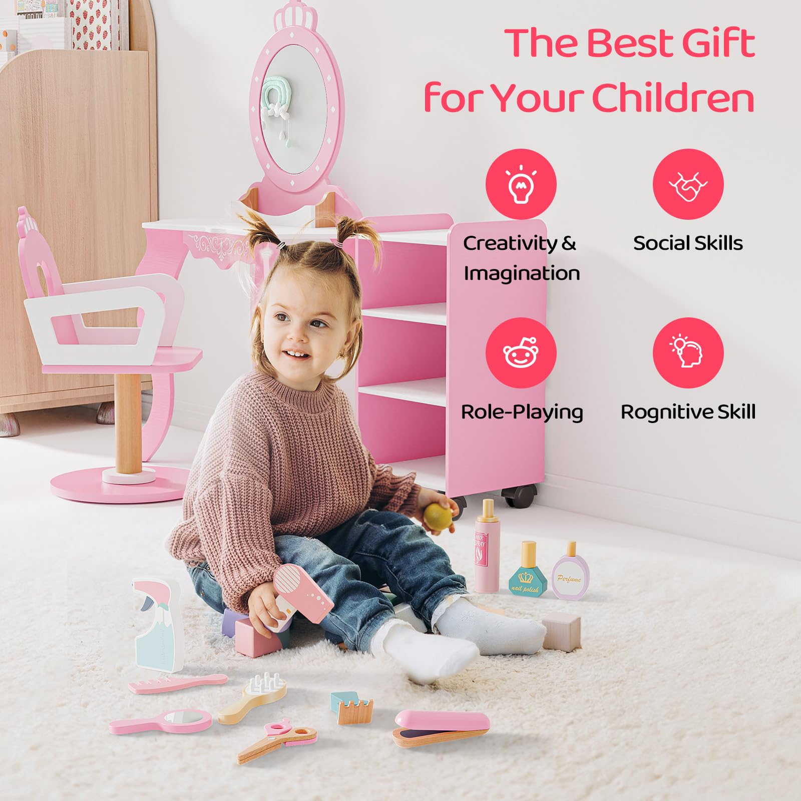 JOYMOR Kids Pretend Play Hair Salon Play Set