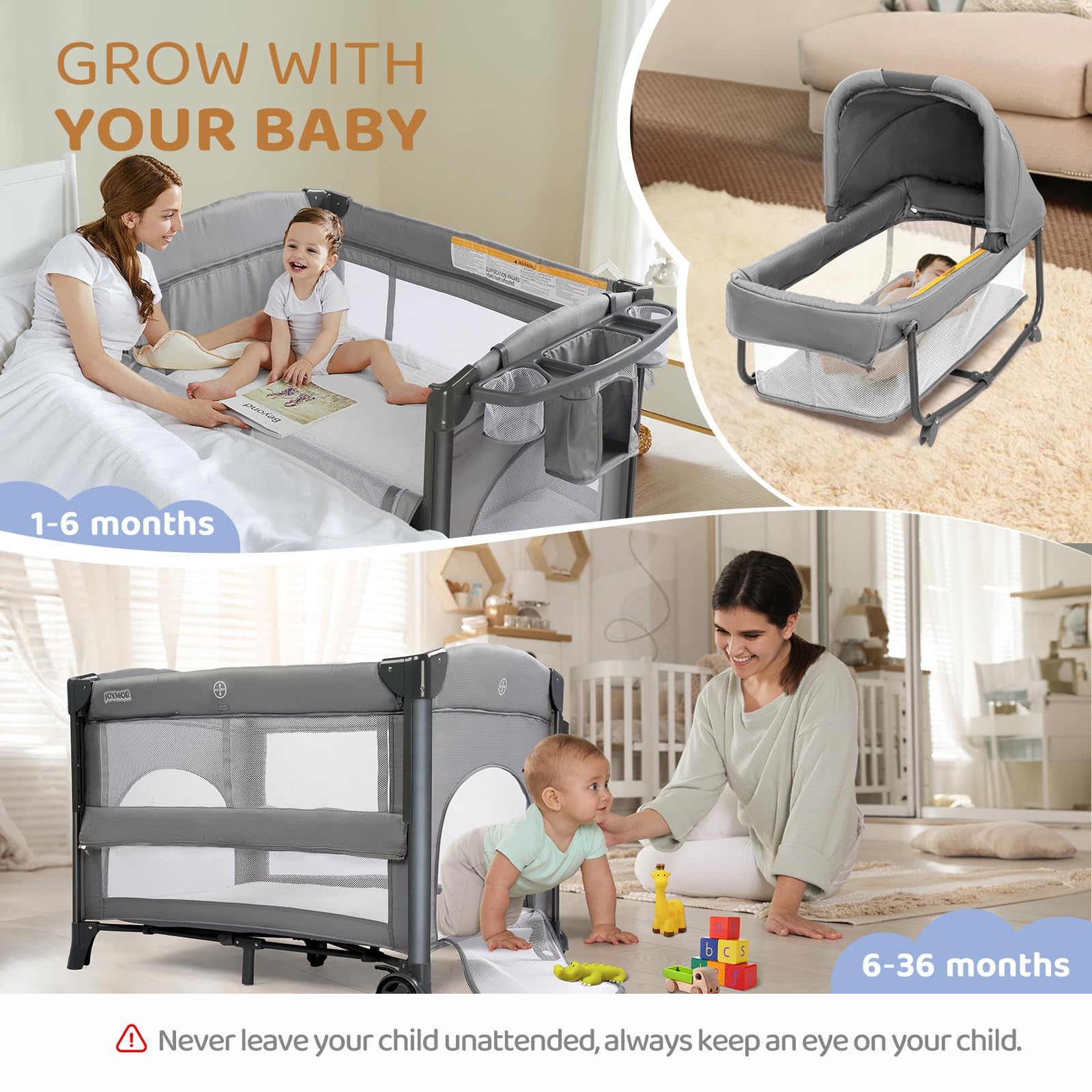 JOYMOR Twin Bassinet Convertible Crib Sleeper Bedside