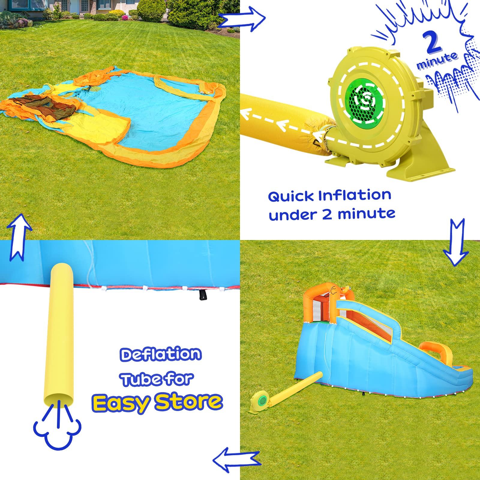 JOYMOR Kids Inflatable Water Slide Castle – Backyard Summer Bounce House with Pool