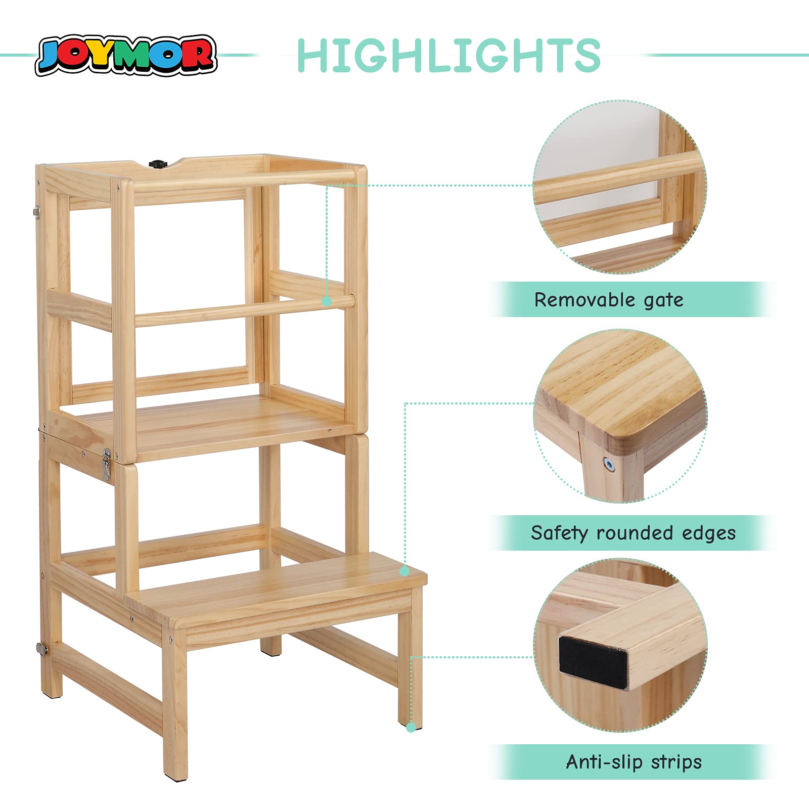 JoyMor Kids Kitchen Standing Tower with Safety Rail and Chalkboard