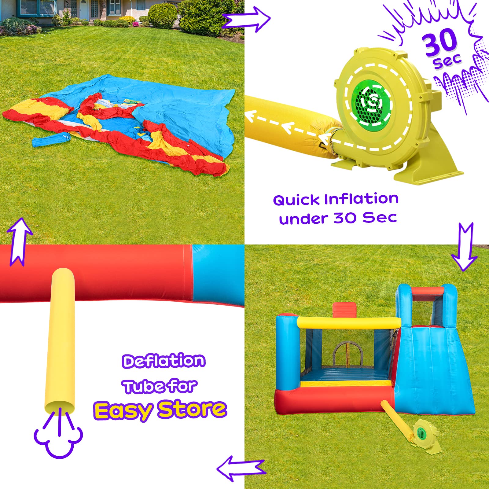 JOYMOR Inflatable Slide Bounce Castle House with Air Blower for Kids