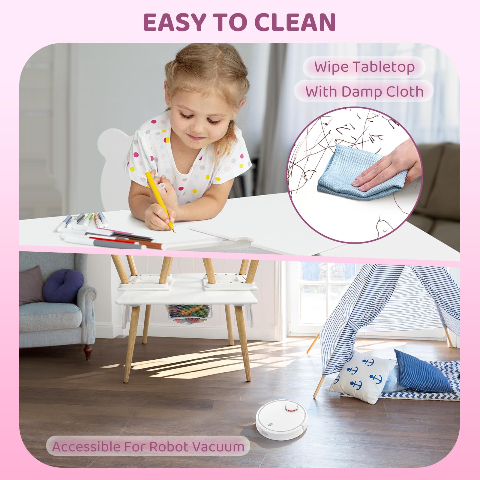 JOYMOR Kids Table and 2 Chairs Set with Storage & Removable Tabletop