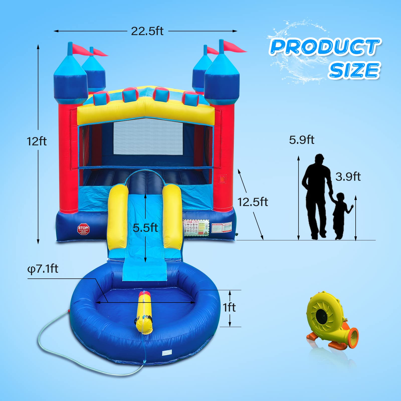 JOYMOR Commercial Water Slide Inflatable Bounce House with Pool and Slide and Air Blower