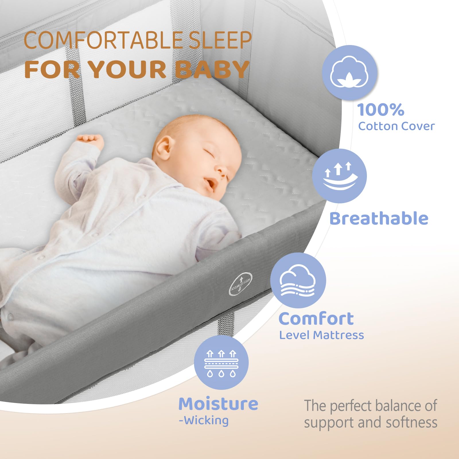 JOYMOR 7 in 1 Bassinet Bedside Crib All in One Nursery Center Baby Sleeper with Changing Table