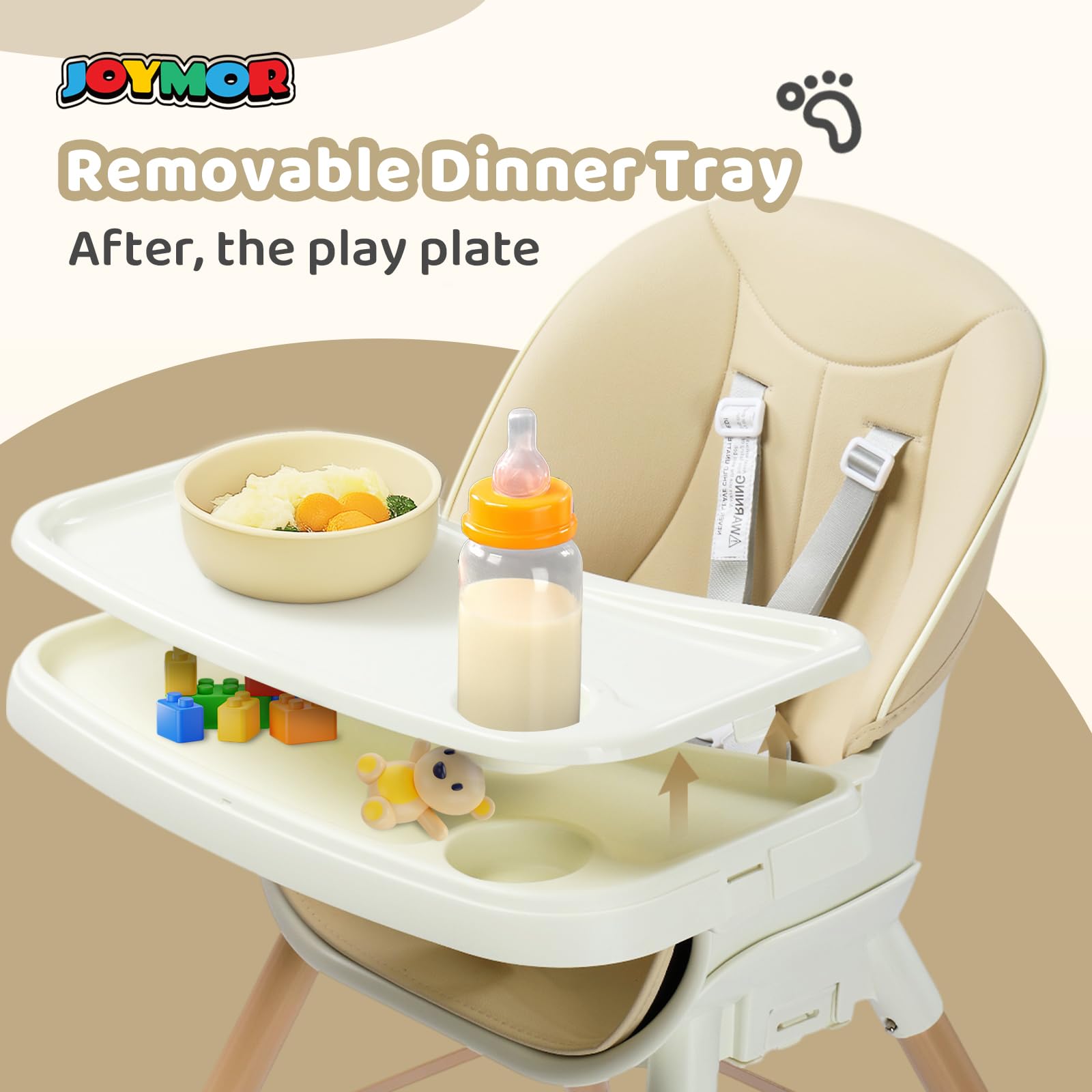 JOYMOR 5 in 1 Convertible Baby High Chair with Removable Double Tray