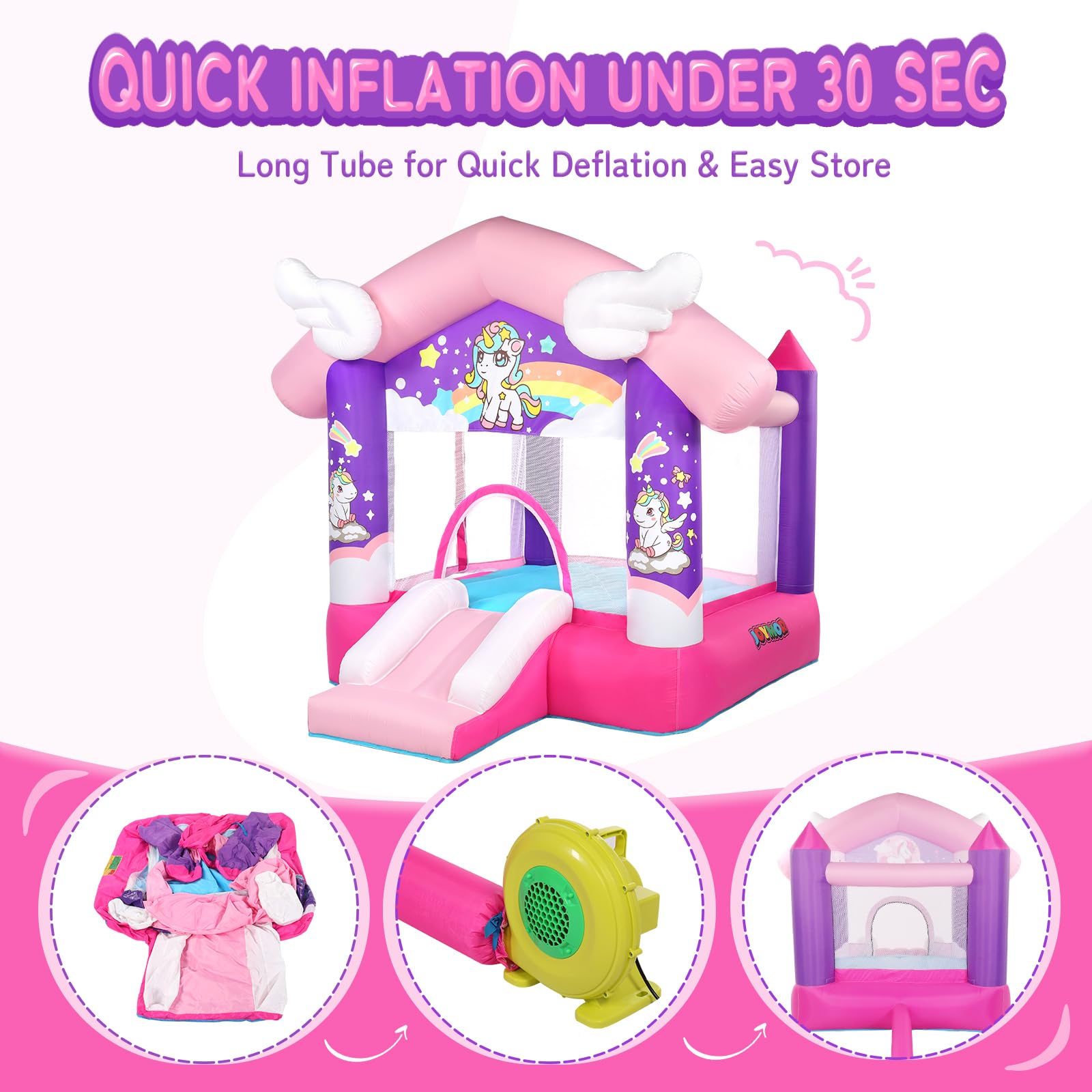 JOYMOR Inflatable Bounce Slide Castle House with Blower – Indoor & Outdoor Playhouse