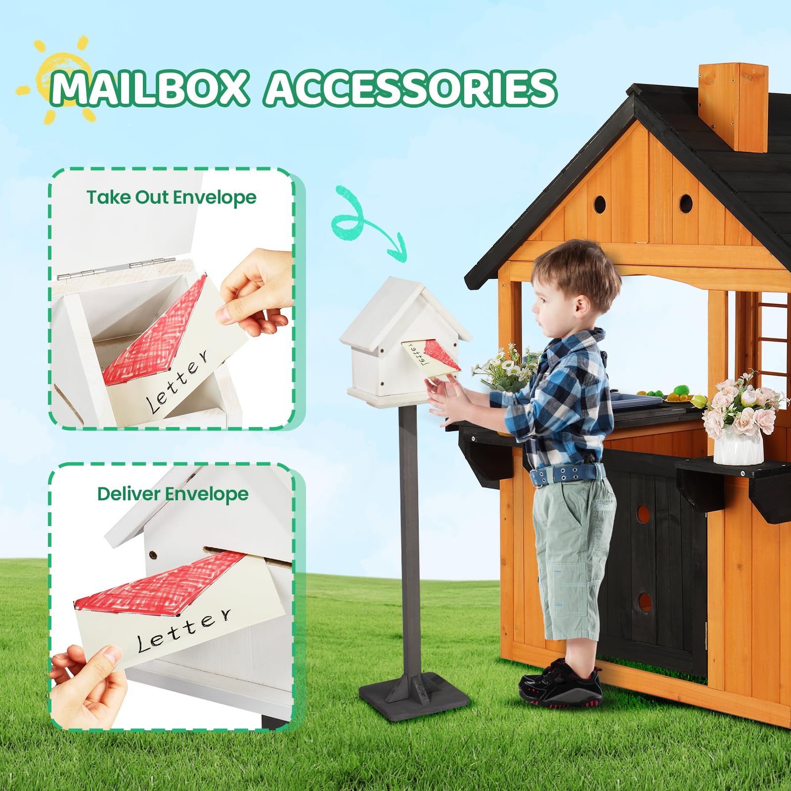 JOYMOR Outdoor Kids Playhouse Wooden Play House for Backyard