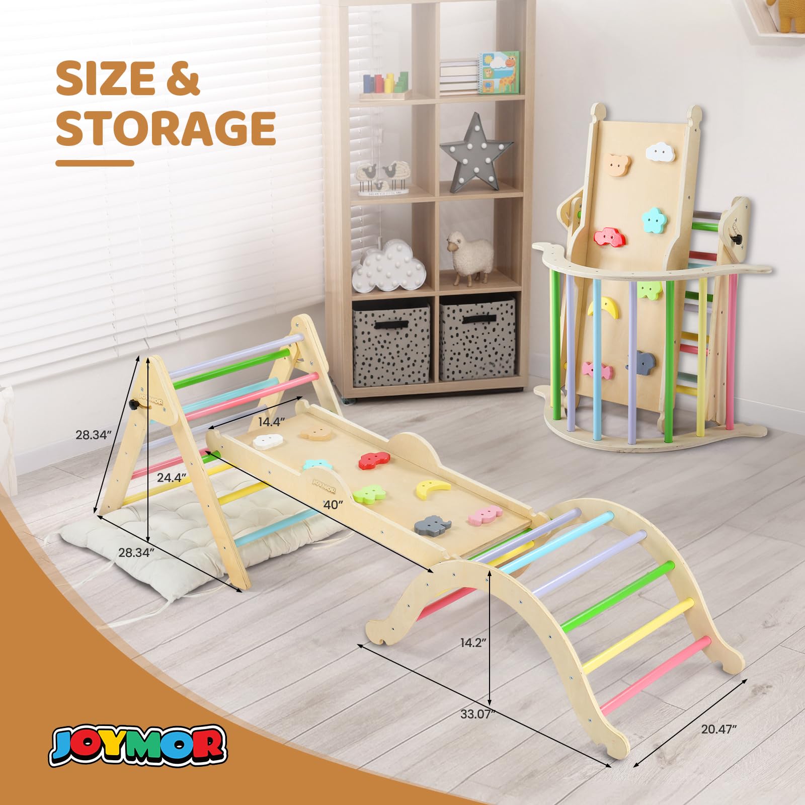 Joymor Wooden Pikler Triangle Set Montessori Climbing Adventure for Toddlers