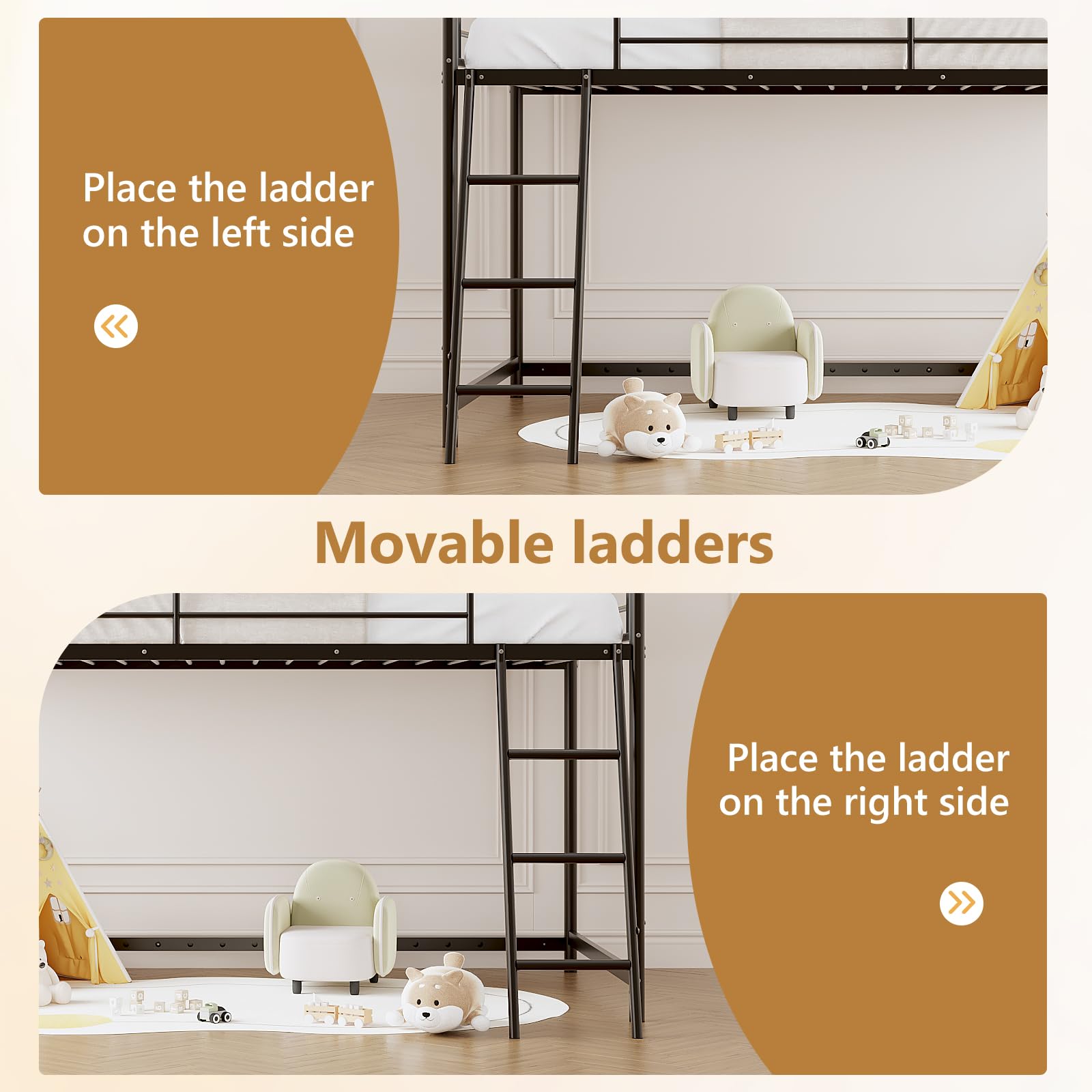 JOYMOR Low Loft Bed Metal Twin Size Bed Frame with Guardrail