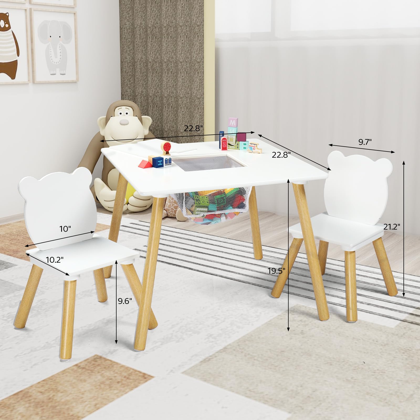 JOYMOR Kids Table and 2 Chairs Set with Storage & Removable Tabletop