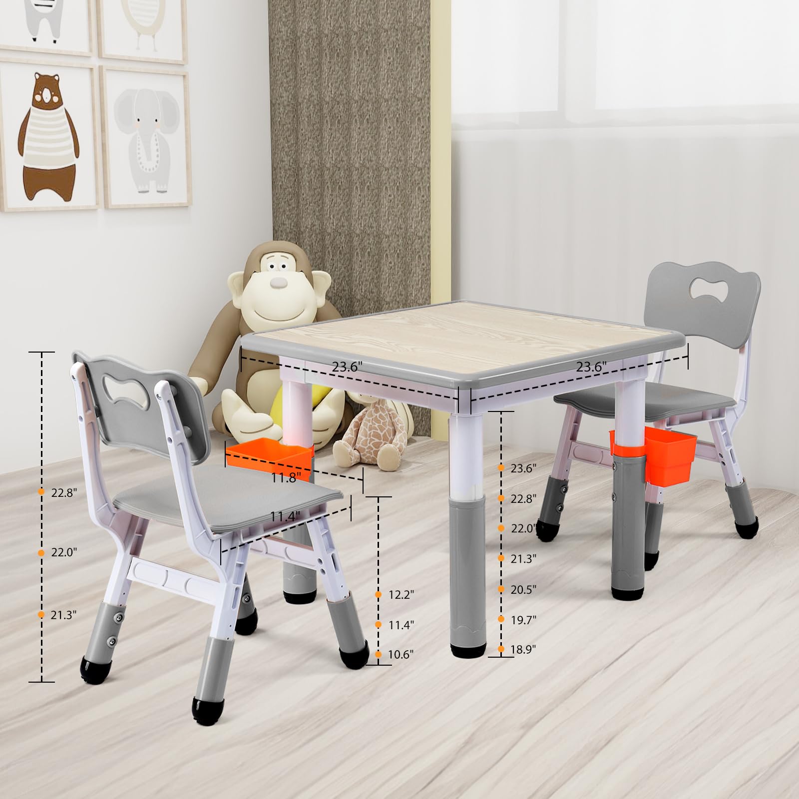 JOYMOR Kids Table and Chairs Set Height Adjustable Toddler Desktop