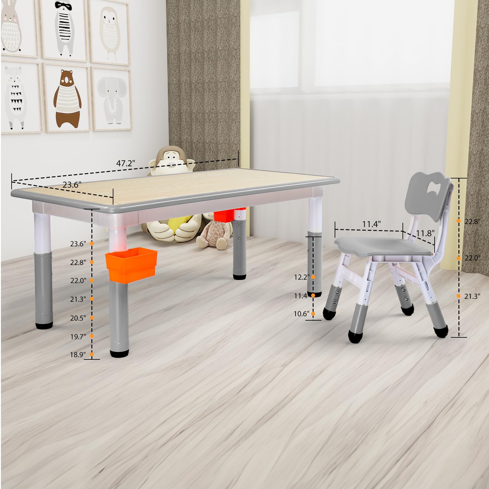 JOYMOR Kids Table and Chairs Set Height Adjustable Toddler Desktop