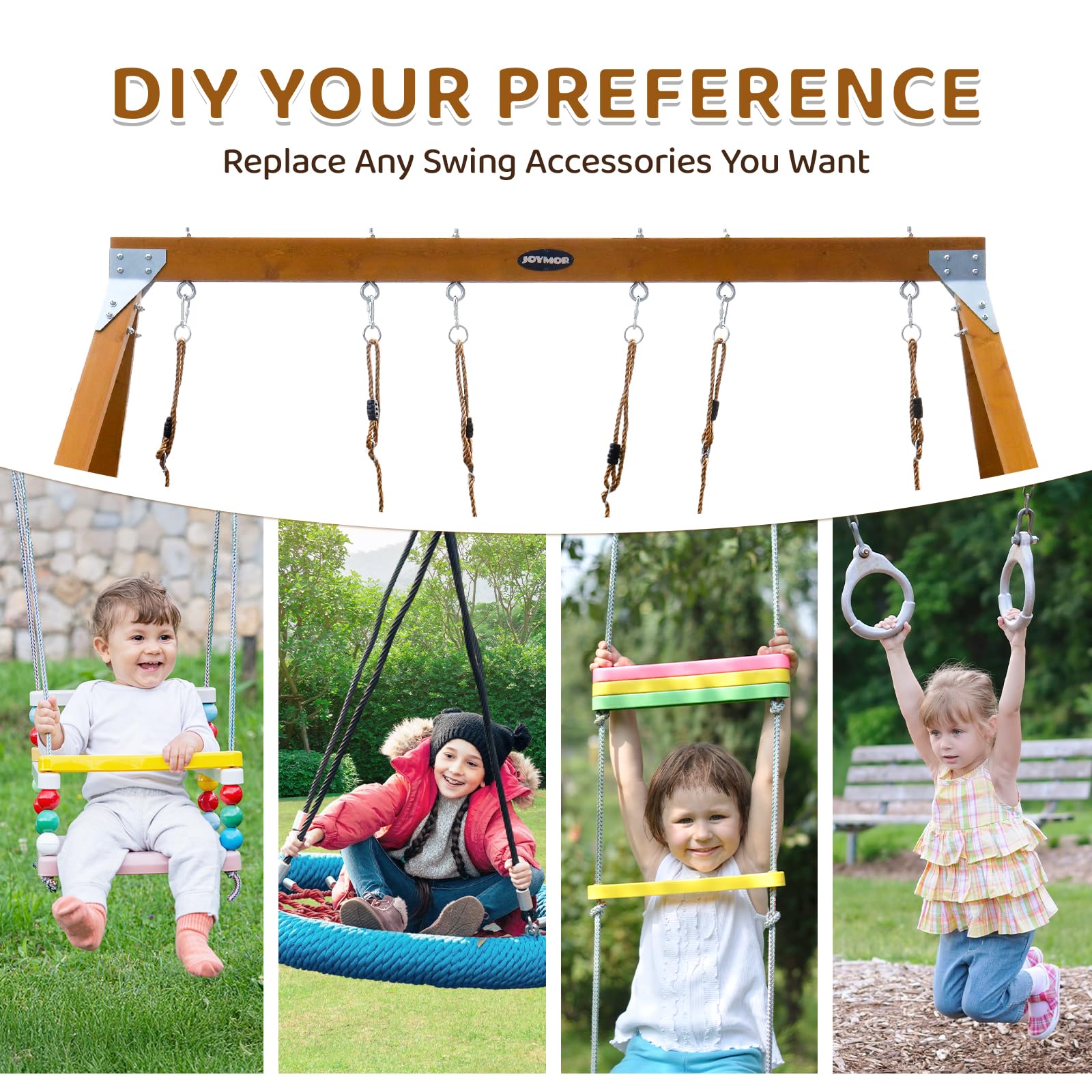 JOYMOR A-Frame Wooden Swing Set 390lbs