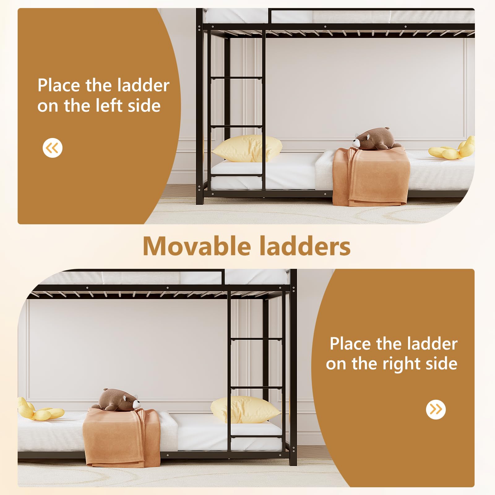 JOYMOR Metal Low Bunk Bed Twin Over Twin Bed Frame