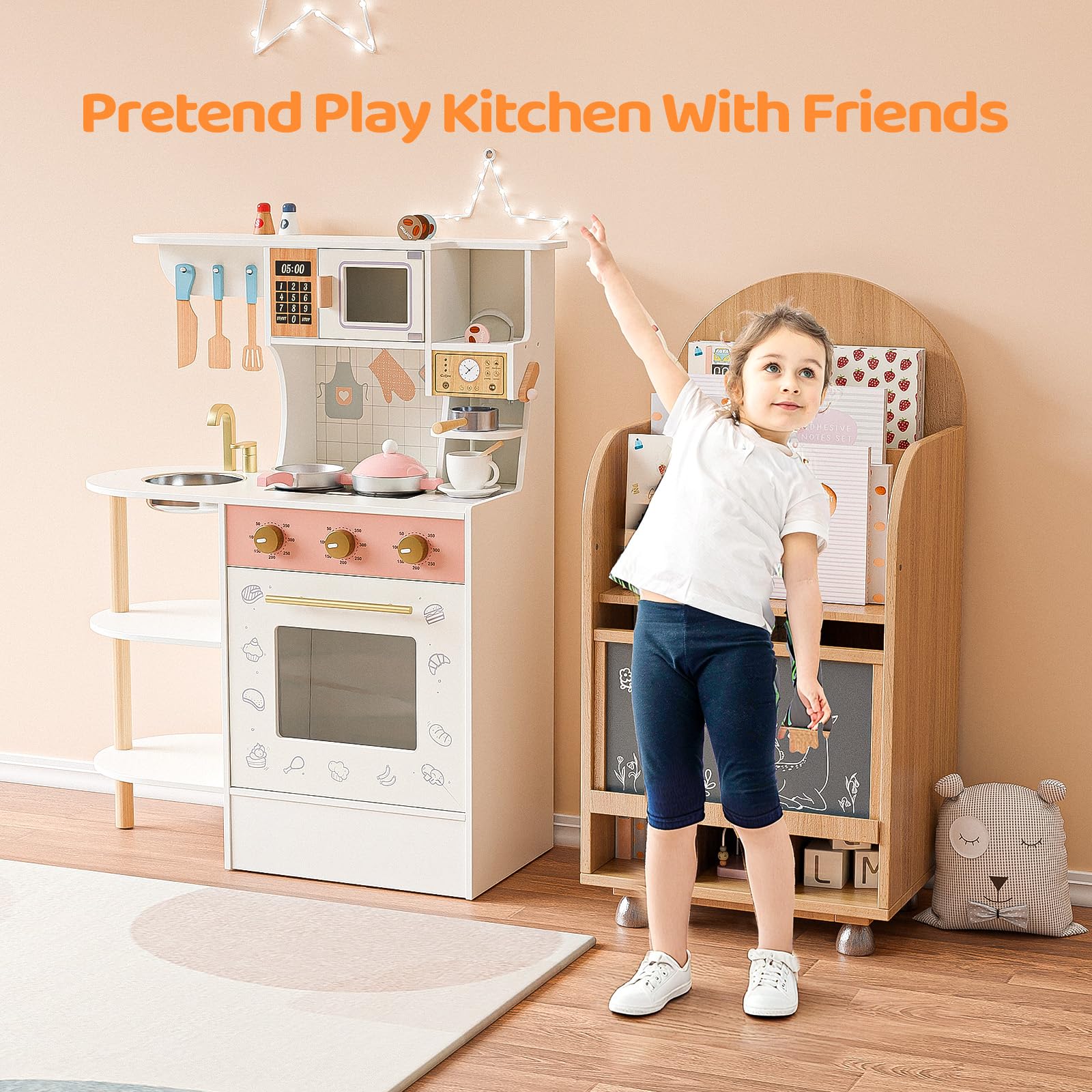 JOYMOR Kids Wooden Play Kitchen Set Modern Pretend Kitchen