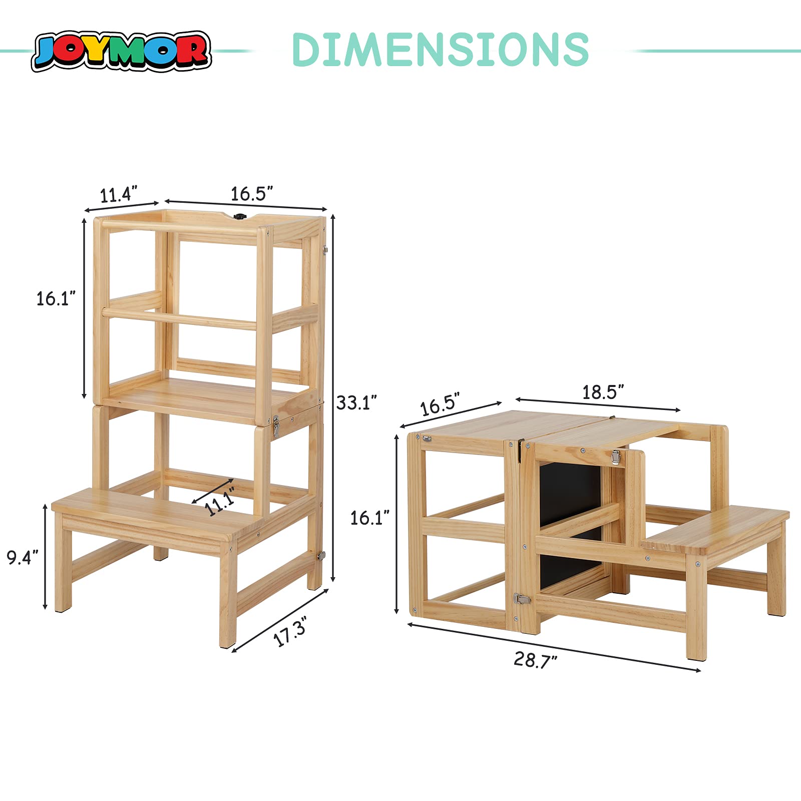 JoyMor Kids Kitchen Standing Tower with Safety Rail and Chalkboard