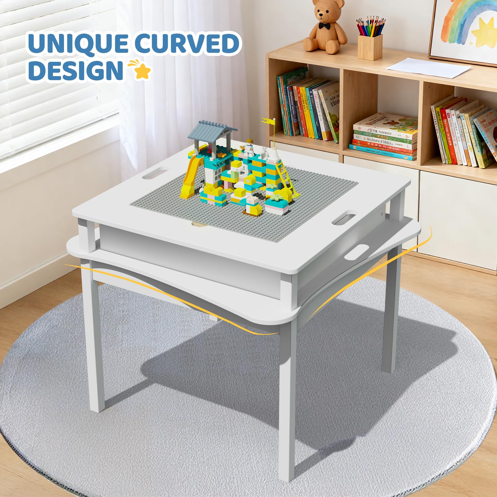 JOYMOR 2-in-1 Block Table Kids Play Table with Storage