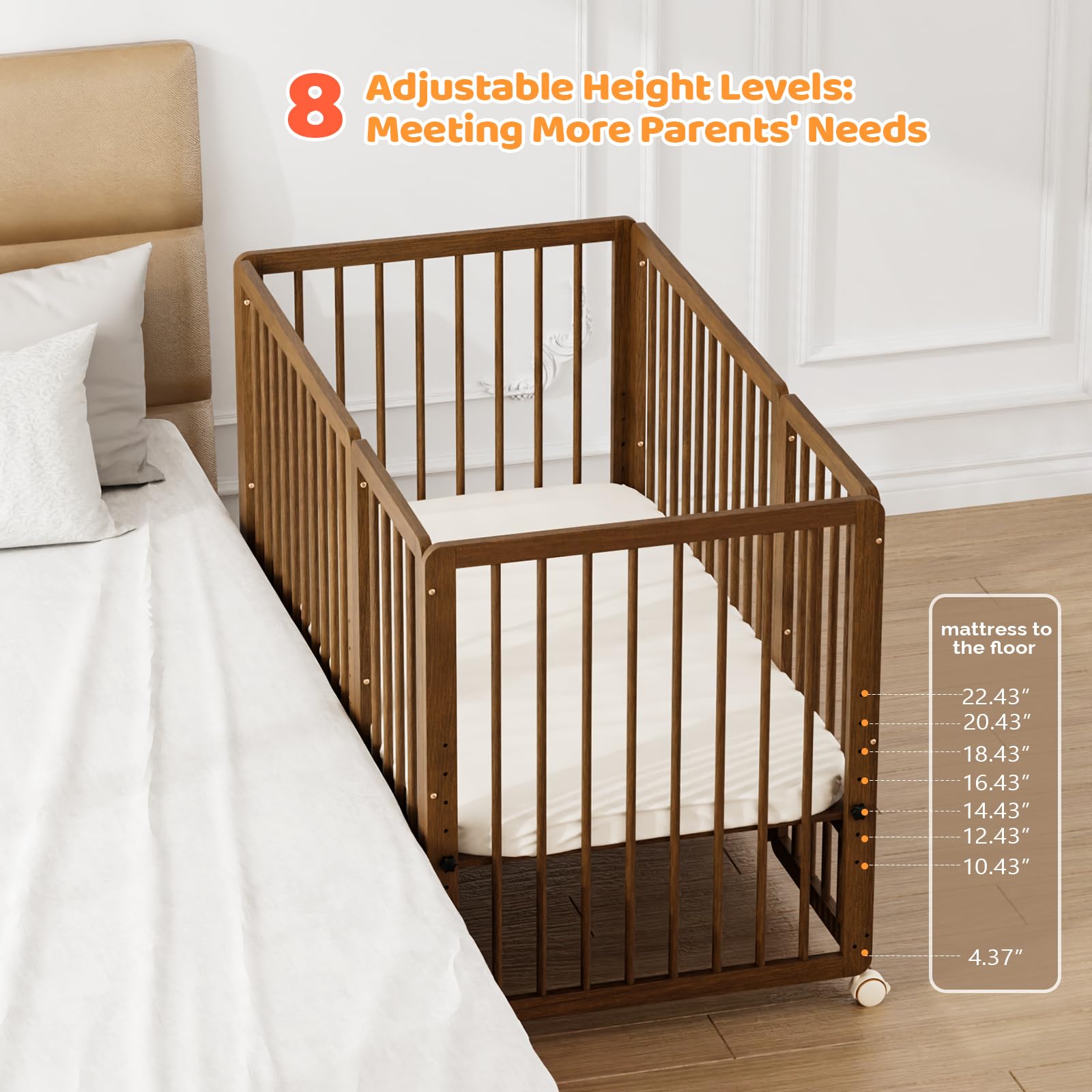 JOYMOR 8 in 1 Convertible Crib with Mattress Full Toddler Size Crib