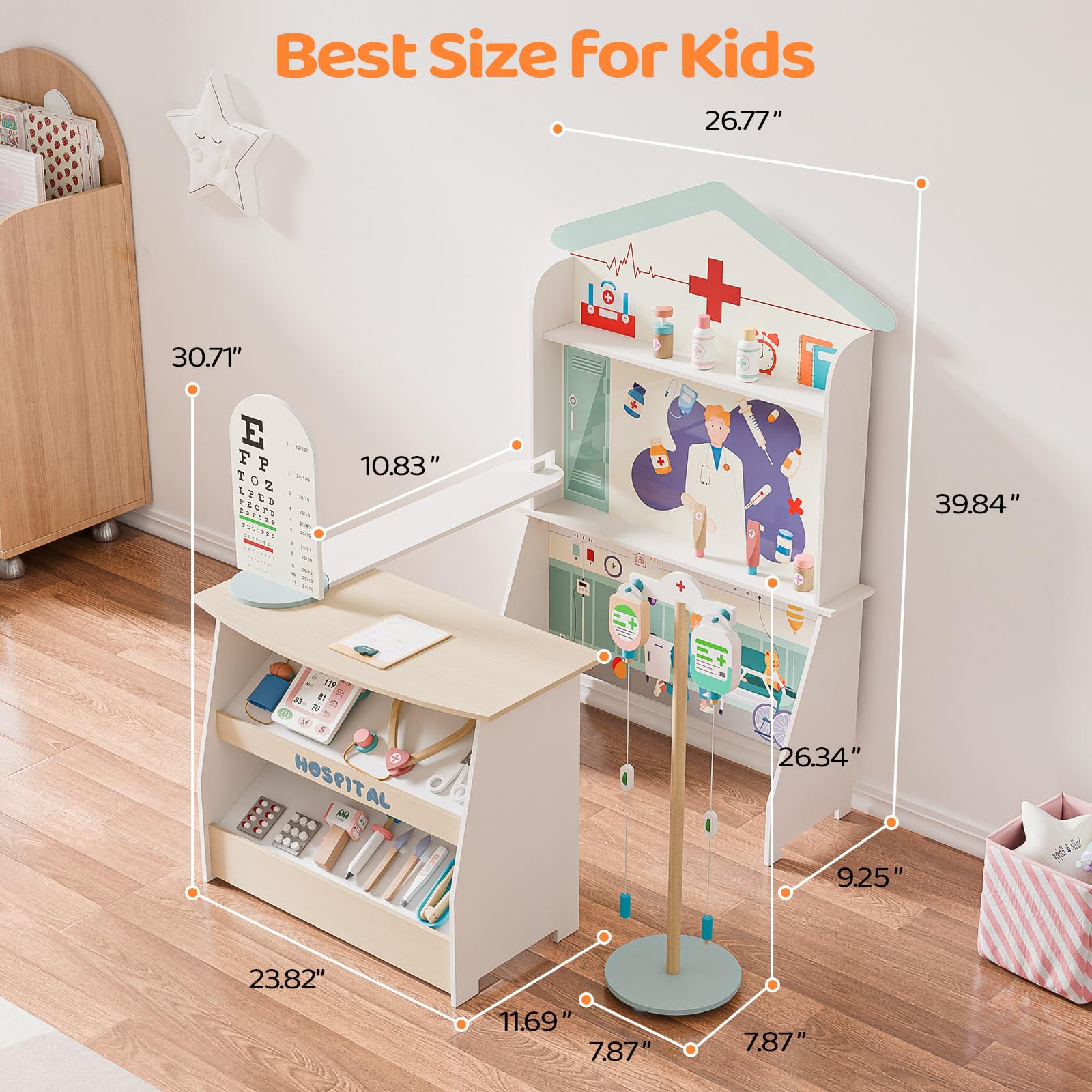 JOYMOR Kids Pretend Play Wooden Doctor Play Set Hospital Kit