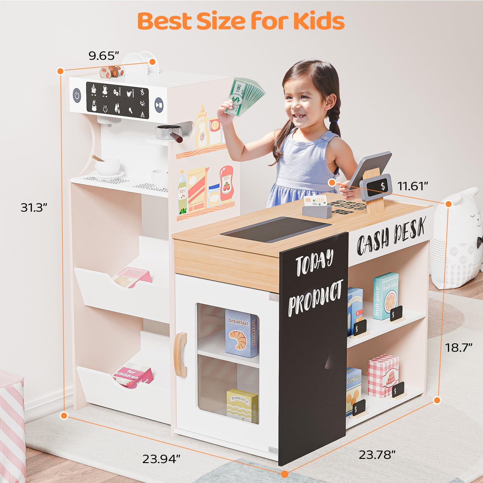 JOYMOR Pretend Supermarket Kids Wooden Grocery Store Playset