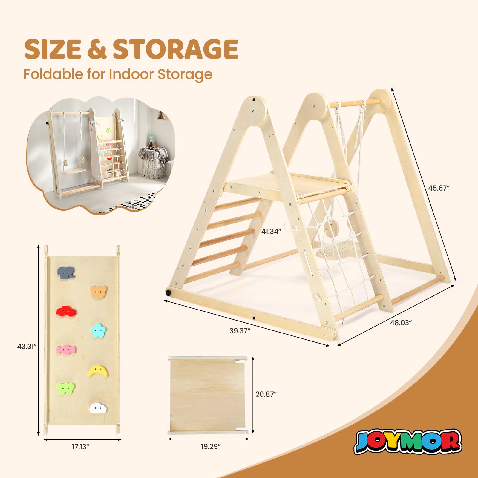 Joymor Wooden Pikler Triangle Set Montessori Climbing Adventure for Toddlers