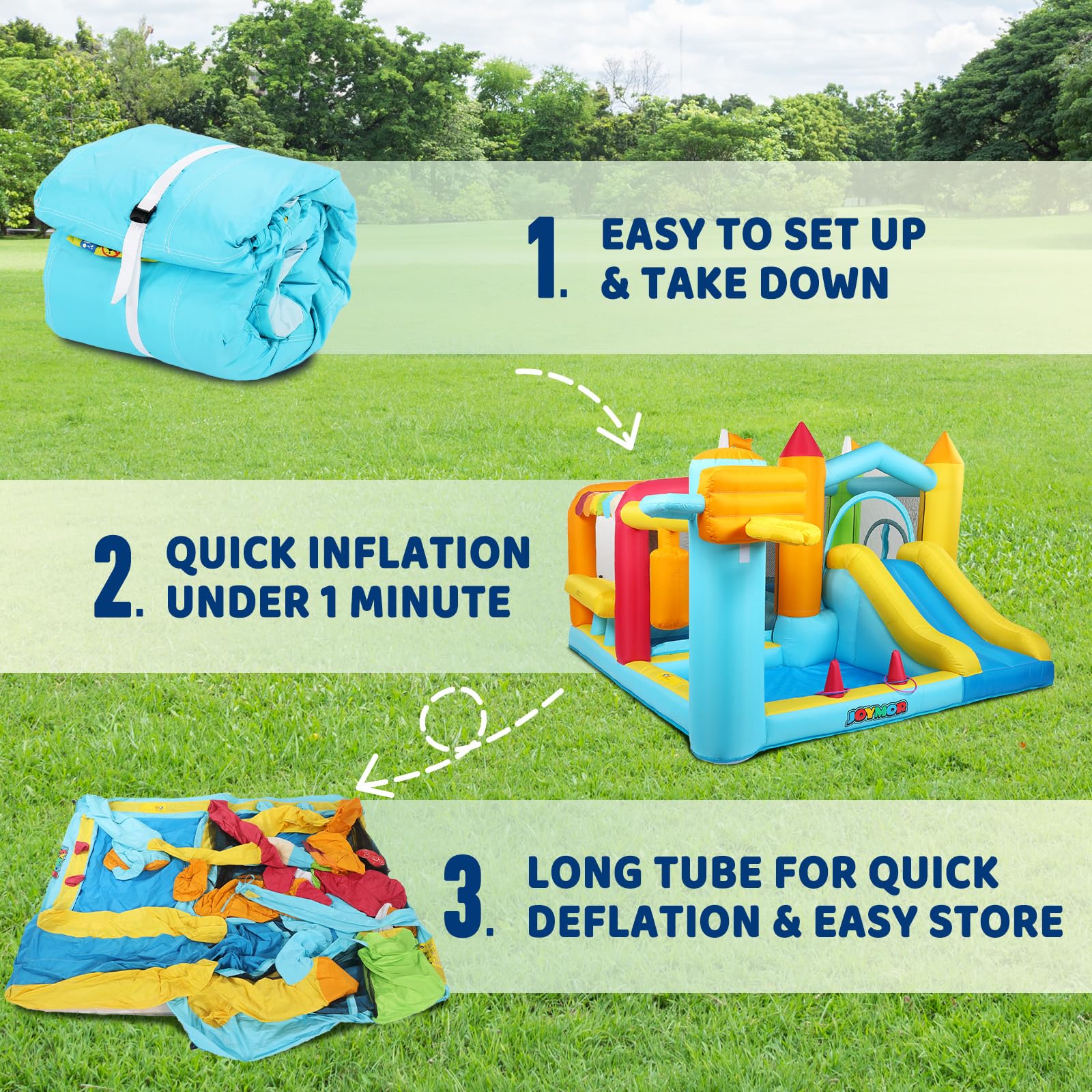 JOYMOR 9-in-1 Inflatable Bounce House with Slide, Blower & Climbing Wall