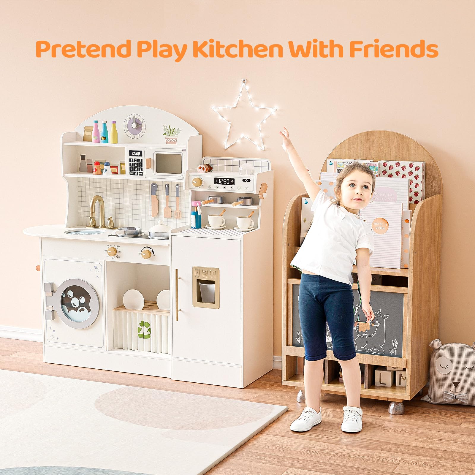 JOYMOR Kids Wooden Play Kitchen Set Modern Pretend Kitchen