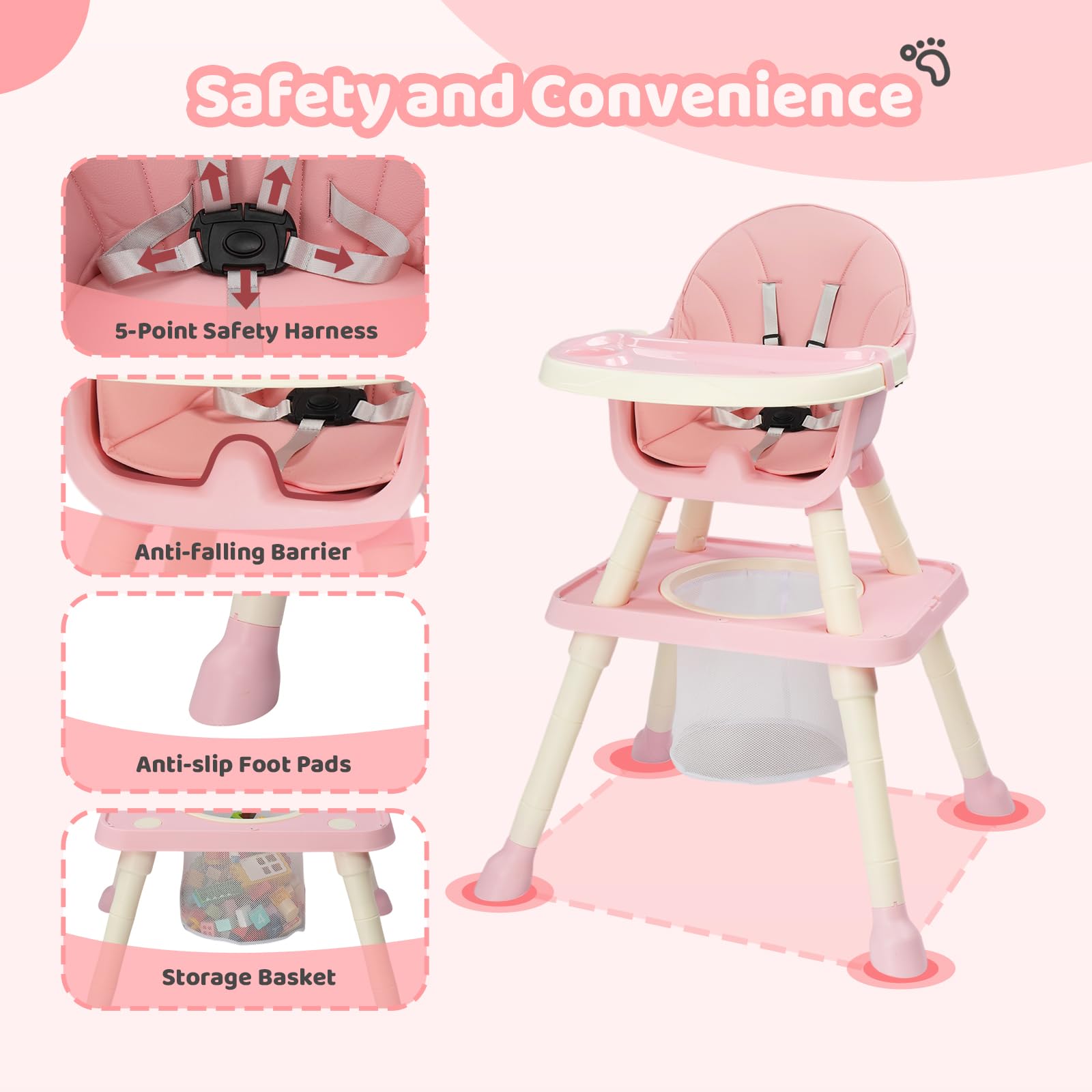 JOYMOR Kids 7 in 1 High Chair Convertible Kids Learning Table and Chair