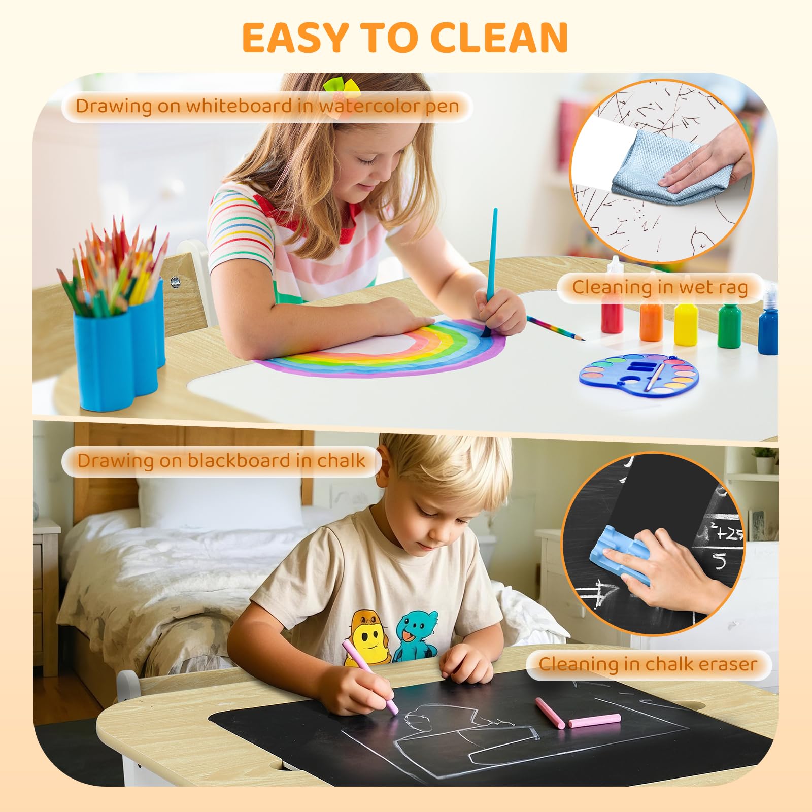 JOYMOR 5-in-1 Wooden Kids Table and Chairs Set