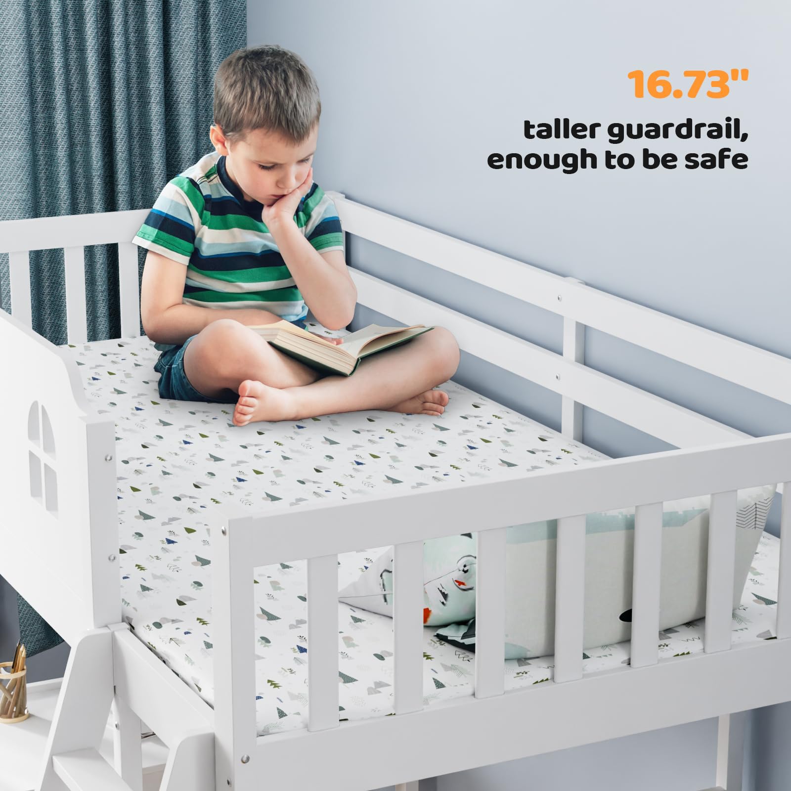 JOYMOR Wood Loft Bed with Desk Twin Size Bed Frame