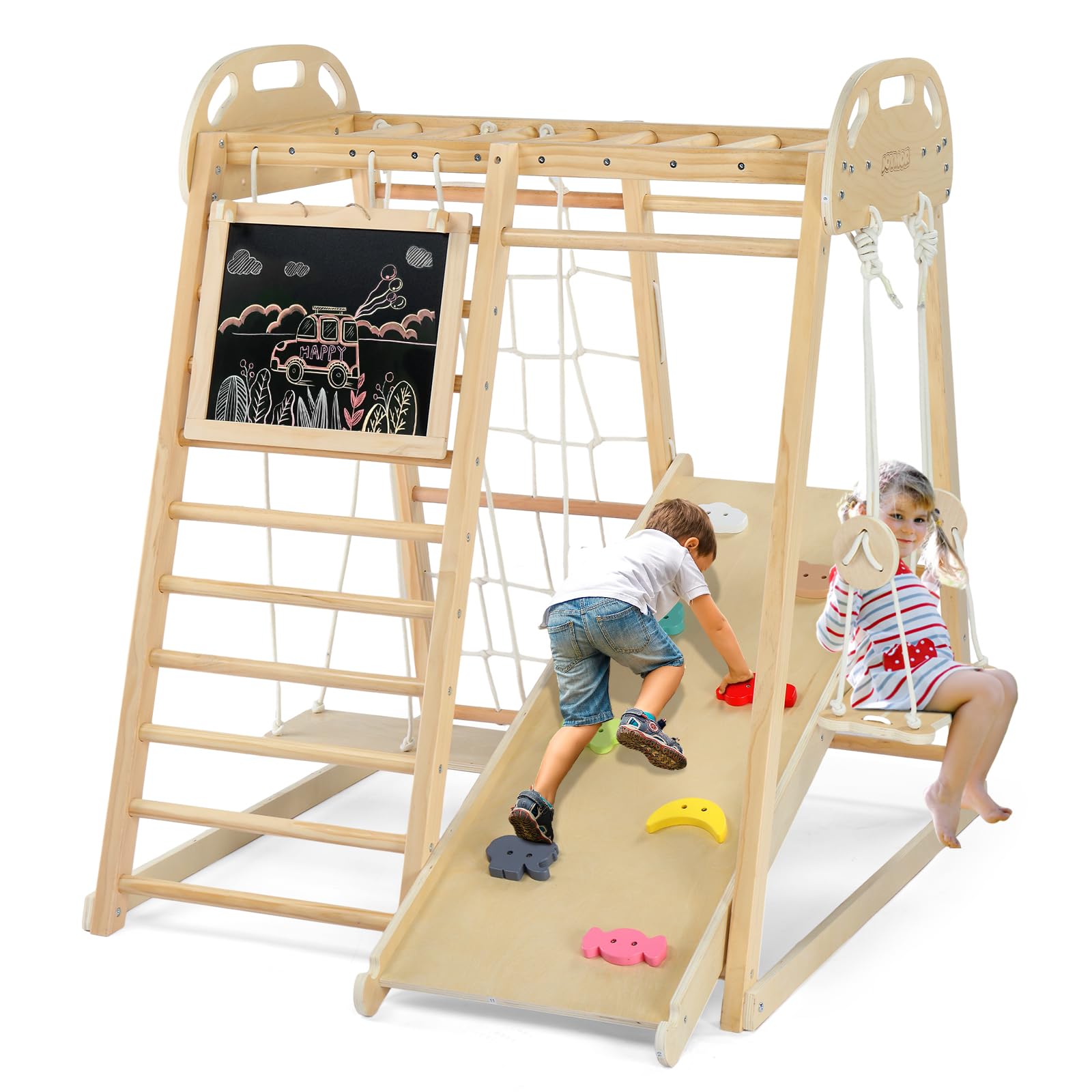 JOYMOR Kids Wooden 8-in-1 Indoor Jungle Gym