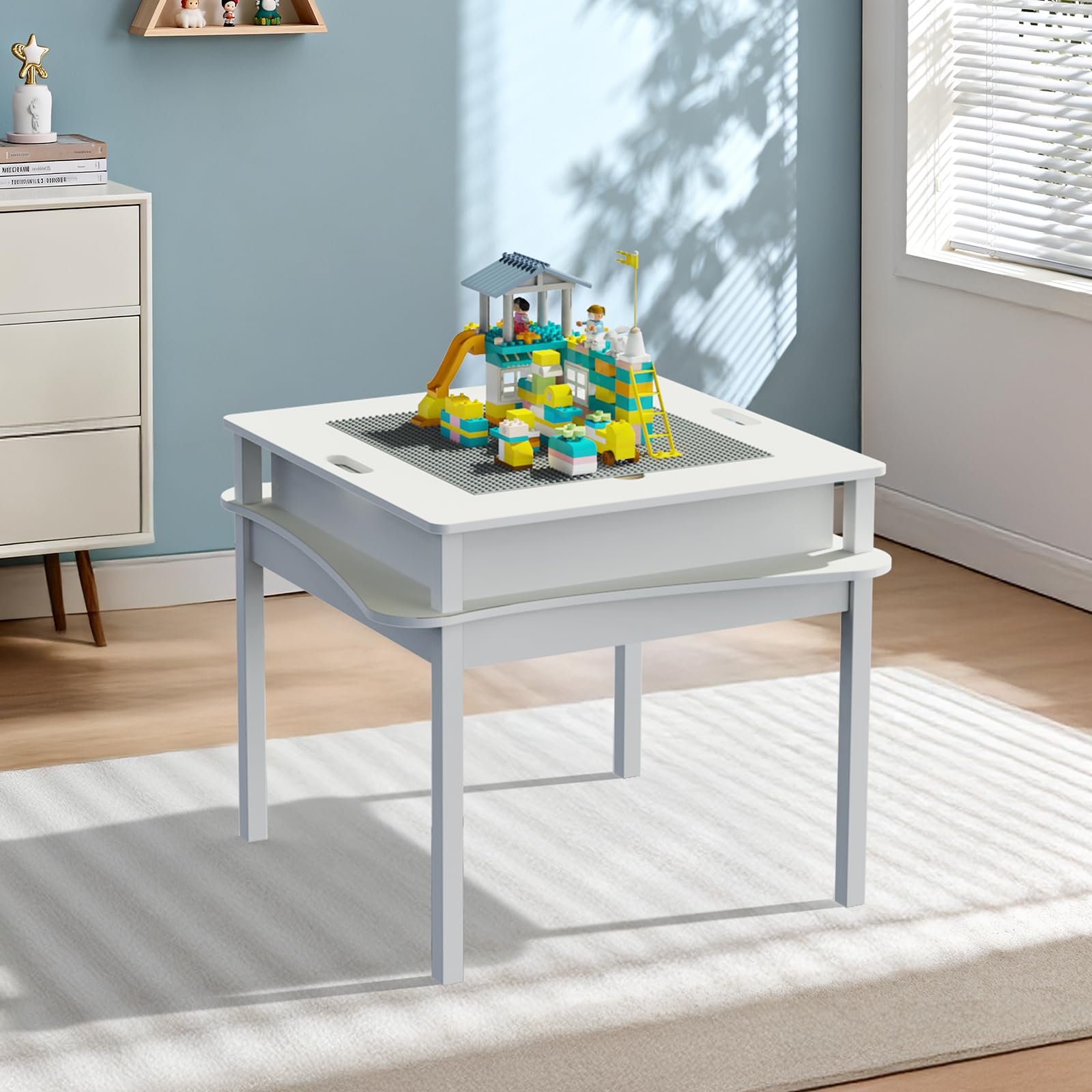 JOYMOR 2-in-1 Block Table Kids Play Table with Storage