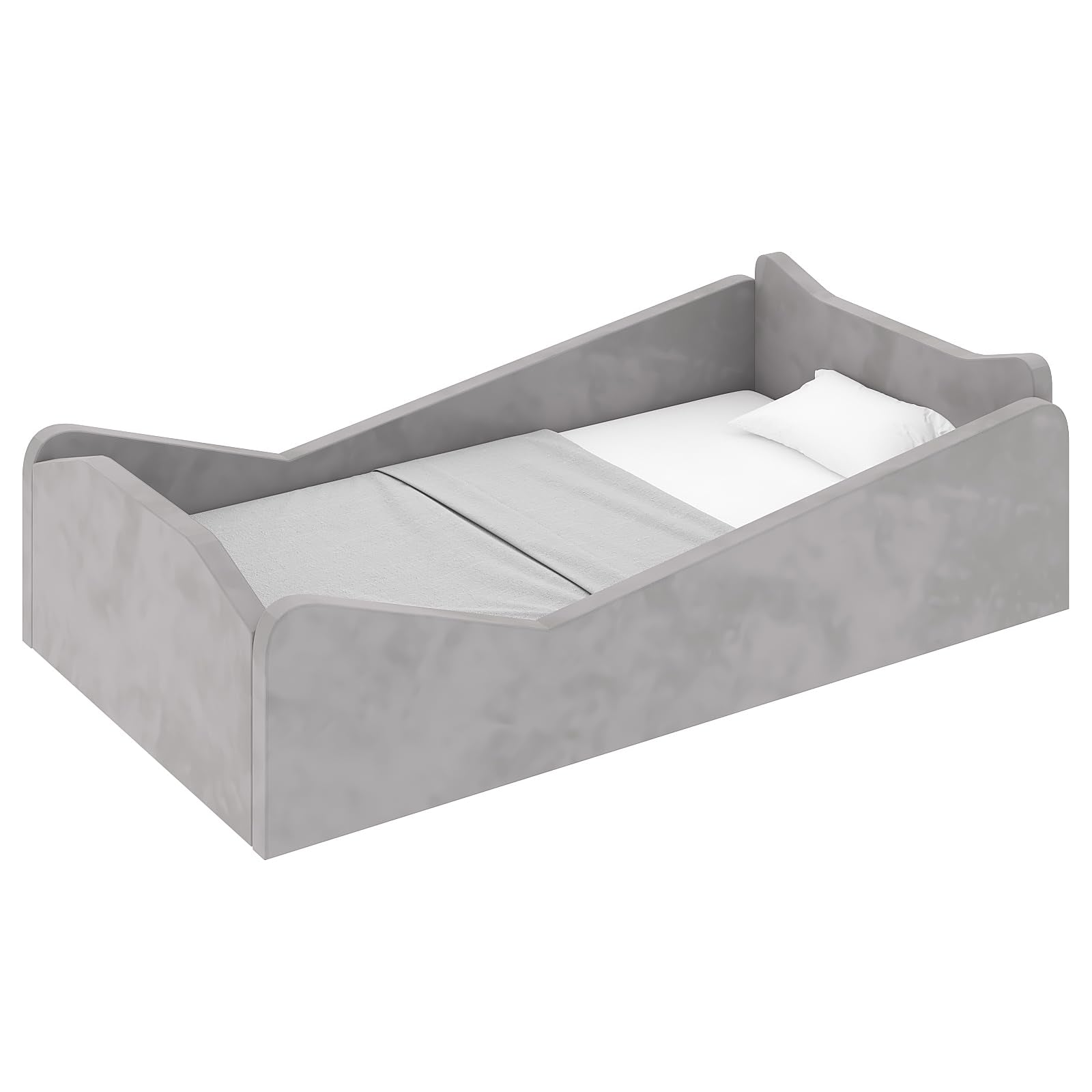 JOYMOR Toddler Bed Kids Floor Bed Frame with Guard Rails