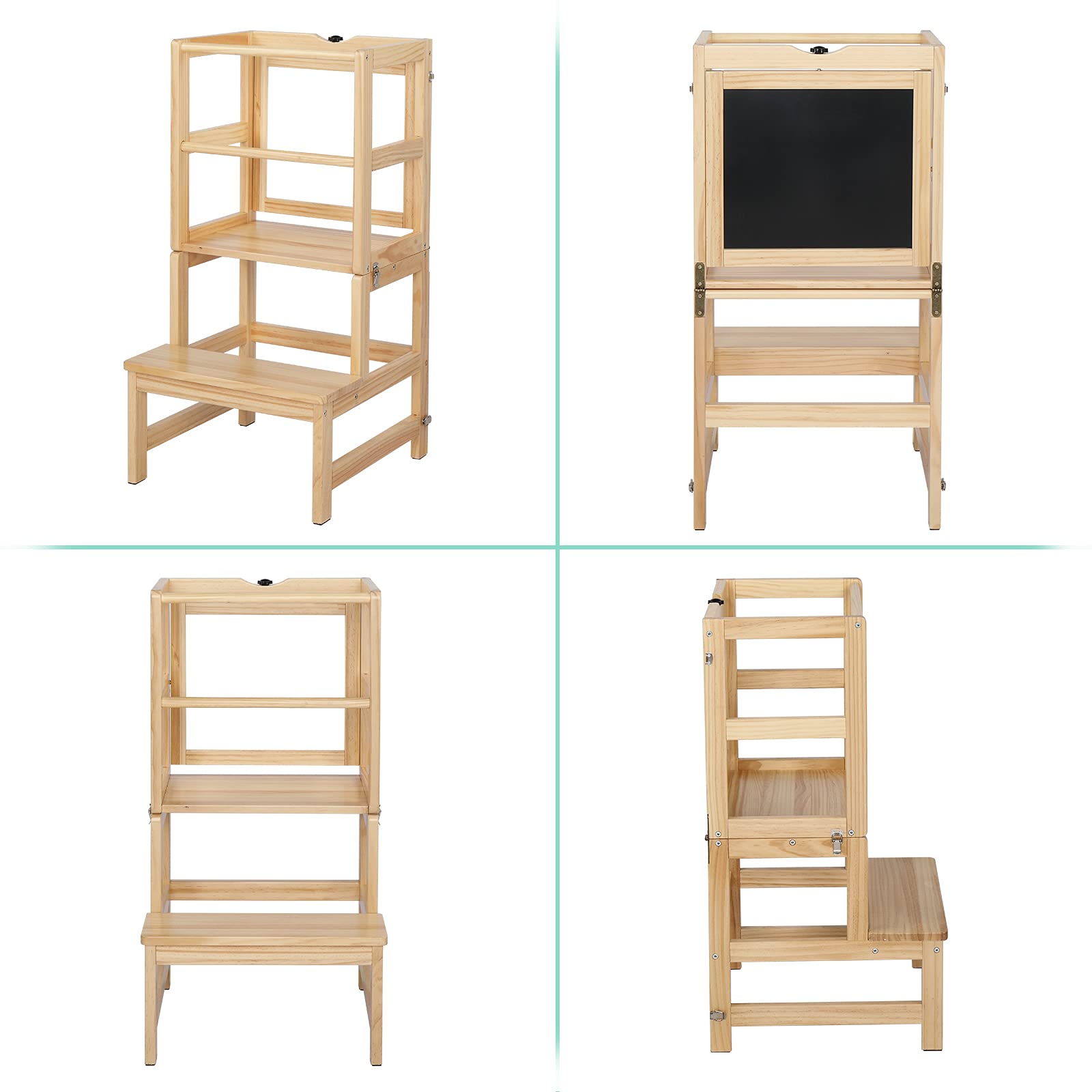 JoyMor Kids Kitchen Standing Tower with Safety Rail and Chalkboard