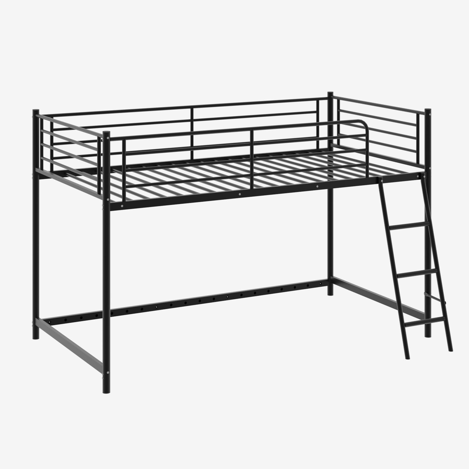 JOYMOR Low Loft Bed Metal Twin Size Bed Frame with Guardrail