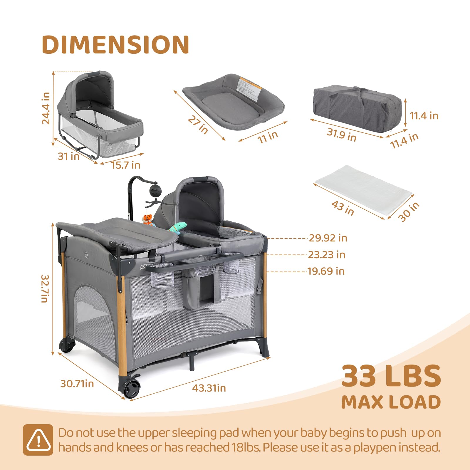 JOYMOR 7 in 1 Bassinet Bedside Crib All in One Nursery Center Baby Sleeper with Changing Table