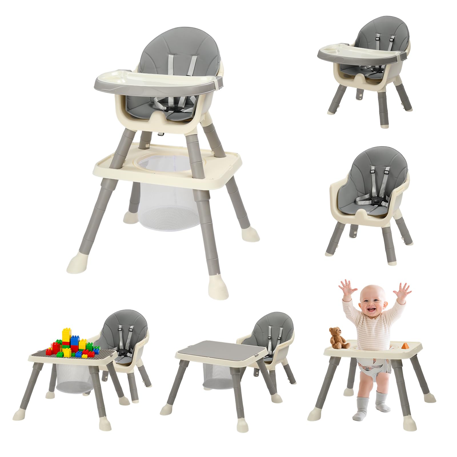 JOYMOR Kids 7 in 1 High Chair Convertible Kids Learning Table and Chair