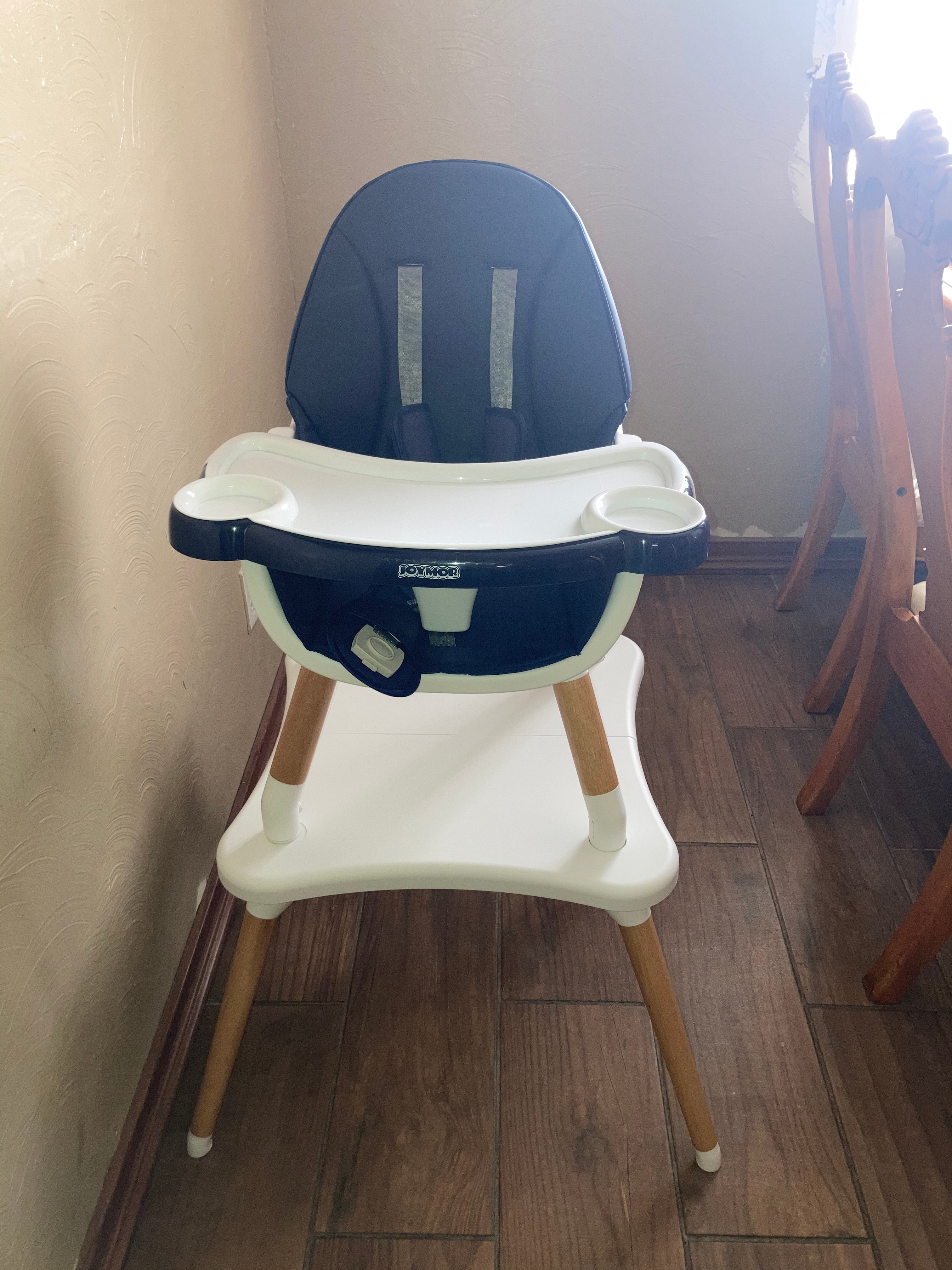 JOYMOR 5-in-1 Wooden Baby High Chair with Leather Seat Cushion